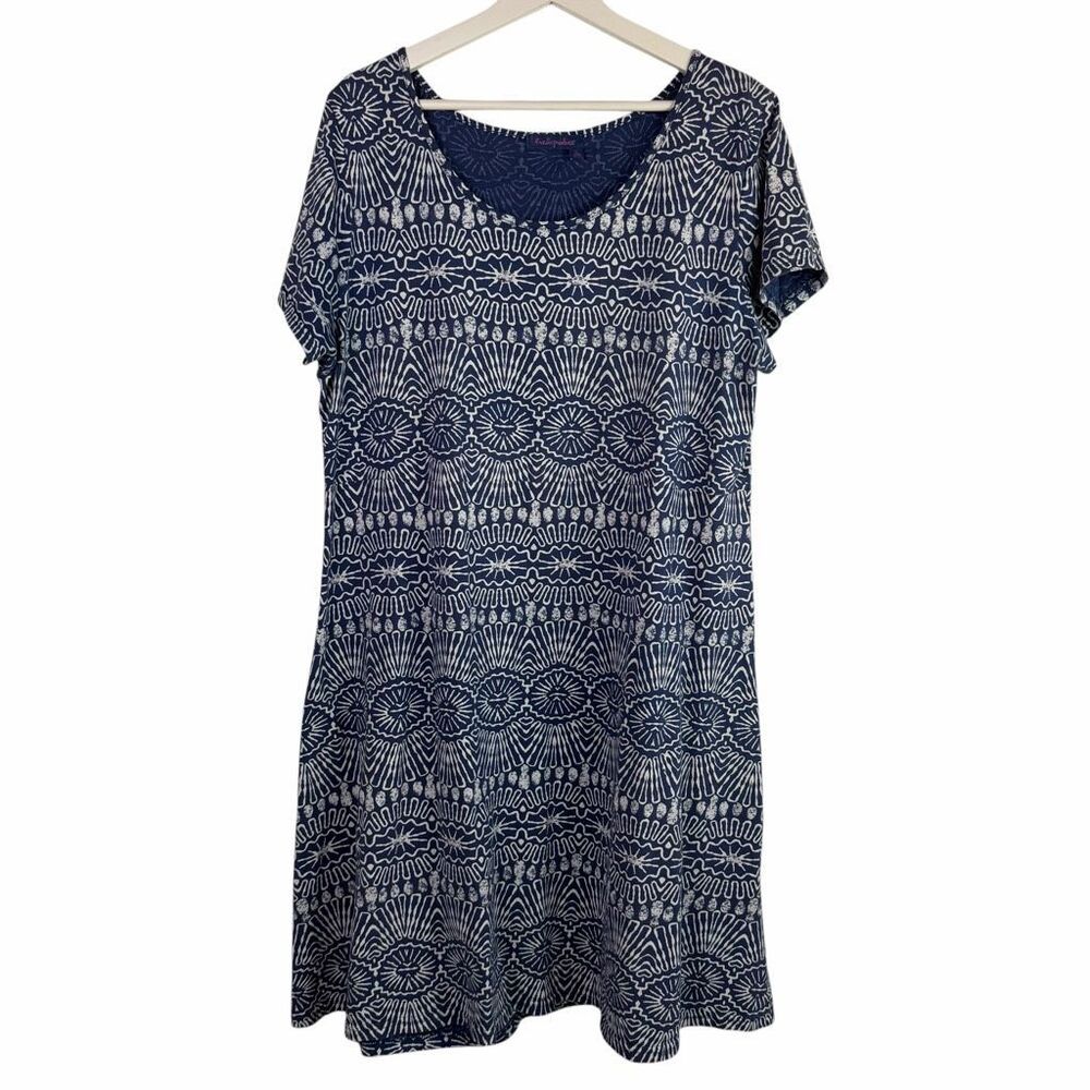 Fresh Produce XL Blue White Short Sleeve Dress